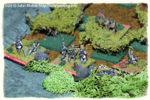 A German Platoon moves into an Orchard and a British Squad within has subsequently PINNED 2 of it's Squads.