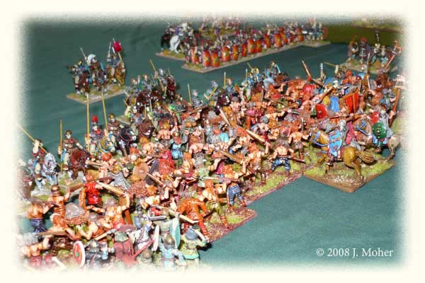 Roman Cavalry fight the fight of their lives; they proved stout defenders, allowing the Auxilia on their left to inflict casualties and start turning the German's right flank.