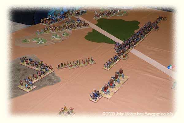 The battle commences - the Kushan army rapidly advances toward the Kushites.