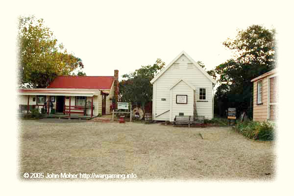 Typical more substantial Settlement Buildings. The white one in the centre is the actual old Howick Courthouse.