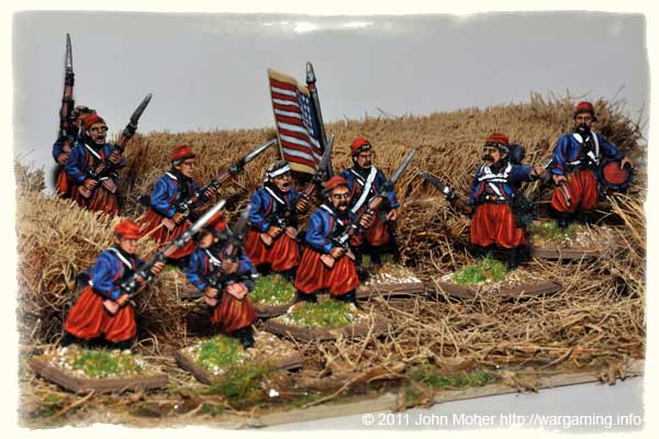 Union Zouaves hurriedly deploy in a wheat field