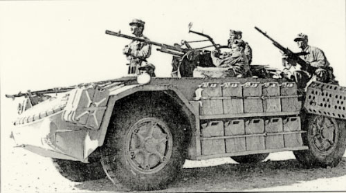 A Sahariano in North Africa, March 1943, crewed by the PAI. It is part of the "103rd Compagnie Arditi Camionettisti", half of which fought on the Tunisian Front and the other half on the Libyan Front.