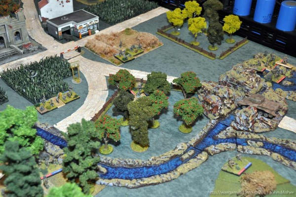 Early in the game and the main German positions are quickly located. Early in the game and the main German positions are quickly located - all 3 German Rifle Platoons are visible, as are the British '1' & '2' Platoons at top-right, and bottom left & right, respectively.