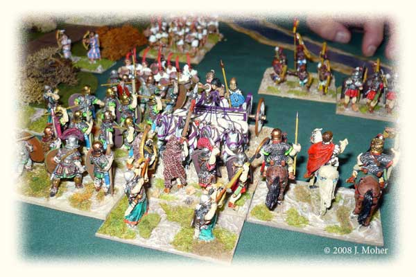 The Chariot Force General fights for his life as Militia Spearmen and Nubian Warriors try to rush up to his support. The Chariot Force General fights for his life as Militia Spearmen and Nubian Warriors try to rush up to his support.
