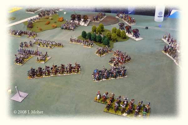 The chaos begins on the Roman right! Armenian Cataphracts in centre followed by Roman Cavalry, and Armenian Horse-Archers in foreground. Sassanid Cavalry & Light Horse disappearing our of picture on the extreme right. The chaos begins on the Roman right!