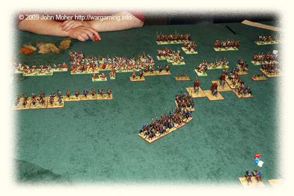 Slowly grinding through the centre - for a mounted near-all cavalry army this battle was a slow, grinding, sluggish event. The above photo is taken just after the Carthaginian Auxilia in the centre have killed a Kushan Elephant! Slowly grinding through the centre!