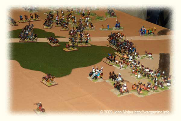 Near the end - showing the major breakthrough by the Kushans in the centre with Cam's Cataphracts heading for the baggage, but also highlighting the Kushite success on the Kushan right - where Cam's Chionites are noticeably absent in the foreground! Near the end - showing the major breakthrough by the Kushans in the centre with Cam's Cataphracts heading for the baggage, but also highlighting the Kushite success on the Kushan right - where Cam's Chionites are noticeably absent in the foreground!