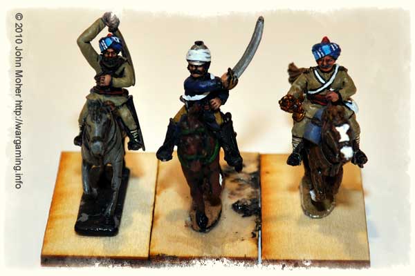 Headquarters of the (Muslim) Bengal Lancer Squadron - L to R: Castaway, Foundry, and Perry Figures. Headquarters of the (Muslim) Bengal Lancer Squadron - L to R: Castaway, Foundry, and Perry Figures.