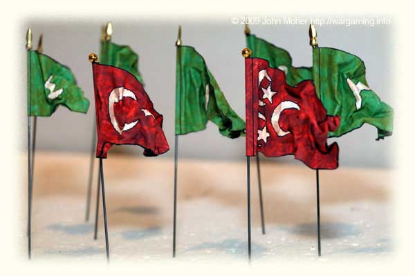A Turkish & an Egyptian Khedival Standard, and beyond in two sizes, assorted Egyptian Battalion Standards.