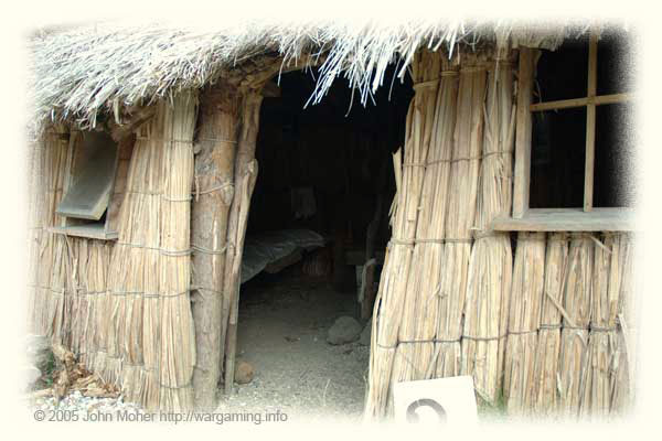 Many people lived in Raupo's for up to 3 years, especially Fencibles waiting for their promised and much delayed cottages. Raupo's were made from New Zealand Bull Rush (i.e. reeds like that used for thatching in Europe & the USA) and in the Auckland settlement areas the local Maori skilled in raupo construction could usually construct this size building (minus any fancy extras like glass windows) in just a few days. This was much preferred accommodation over the tent pictured at the top of the page! Many people lived in Raupo's for up to 3 years, especially Fencibles waiting for their promised and much delayed cottages. Raupo's were made from New Zealand Bull Rush (i.e. reeds like that used for thatching in Europe & the USA) and in the Auckland settlement areas the local Maori skilled in raupo construction could usually construct this size building (minus any fancy extras like glass windows) in just a few days. This was much preferred accommodation over the tent pictured at the top of the page!
