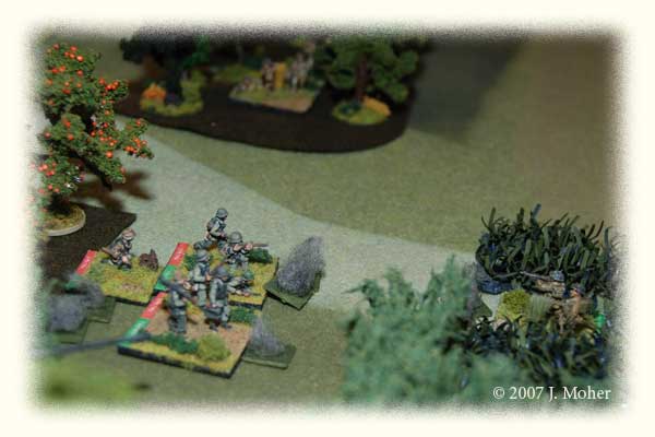 Platoon 3, PzGr Kp 1, get caught in the open trying to rush the field ahead of them. Platoon 3, PzGr Kp 1, get caught in the open trying to rush the field ahead of them.