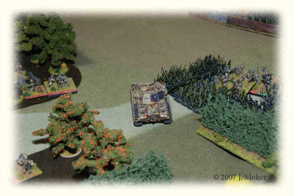 The Panther prepares to nudge around the field onto the upper slope of the ridge. The Panther prepares to nudge around the field onto the upper slope of the ridge.