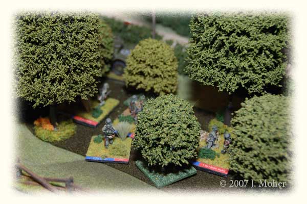 ...while another German Platoon has moved up and swarms the wooded ridgeline, threatening the Daimler A/car while the latter is occupied by the Panther! ...while another German Platoon has moved up and swarms the wooded ridgeline, threatening the Daimler A/car while the latter is occupied by the Panther!